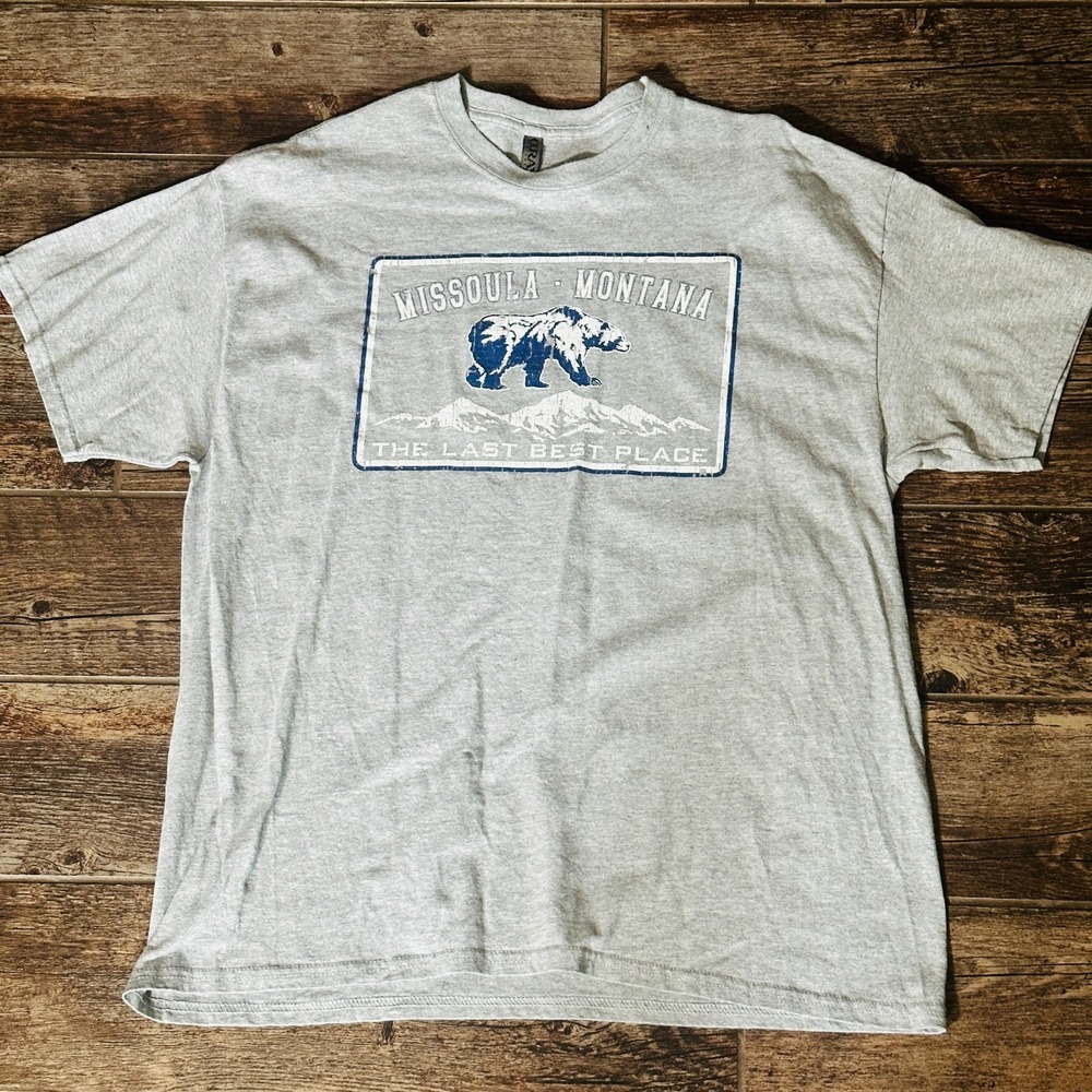 Missoula Montana Graphic T-Shirt Size XL Gray The Last Best Place Bear